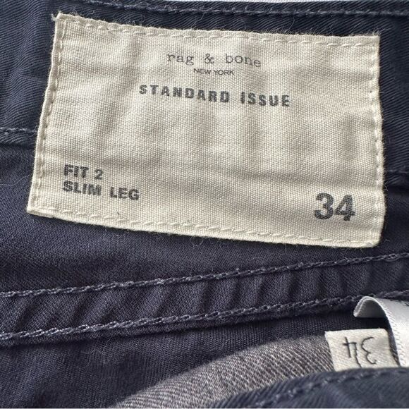Rag & Bone standard issue fit 2 distressed Navy men’s button fly pants size 34 - Picture 11 of 11